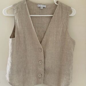 Beige Linen Women's Vest Top